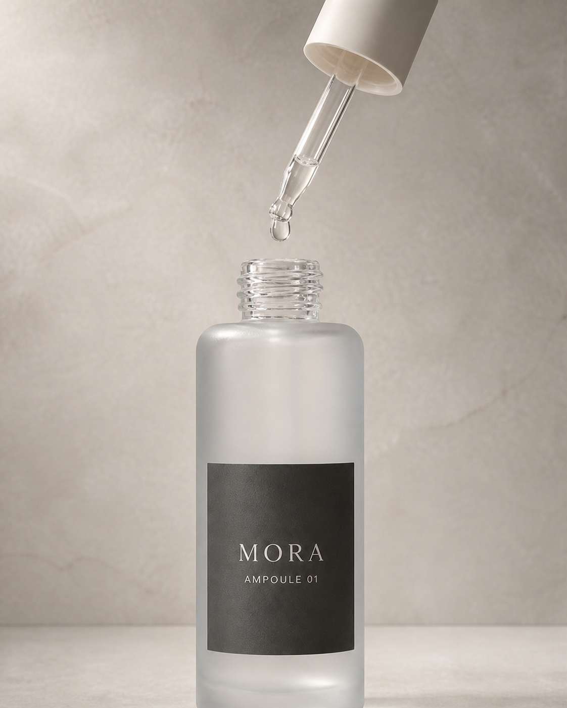 MORA 앰플 드로퍼와 질감 비주얼
